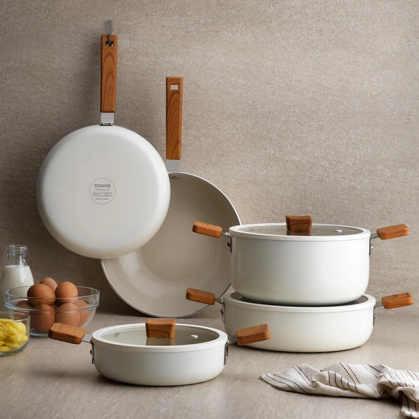 Schafer Ceramoni Seramik Basık Tencere 30 Cm-Krem