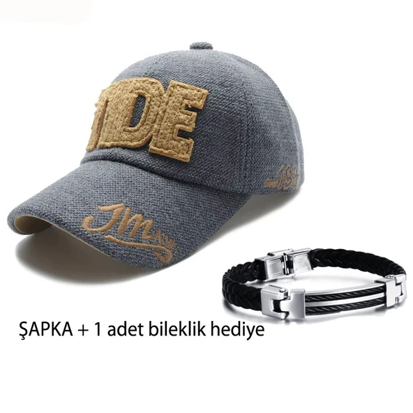 Kışlık kalın pamuk Baskılı beyzbol şapkası unisex mavi +  bileklik siyah