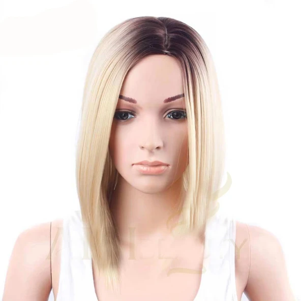 Düz Ombre Sarı Saç peruk 30 cm