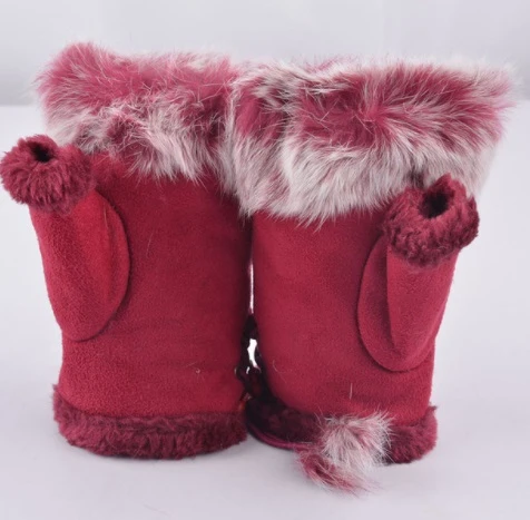 Kışlık bayan tüylü Parmaksız Eldiven - Resim 2