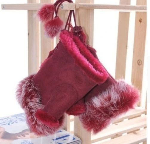 Kışlık bayan tüylü Parmaksız Eldiven - Resim 3