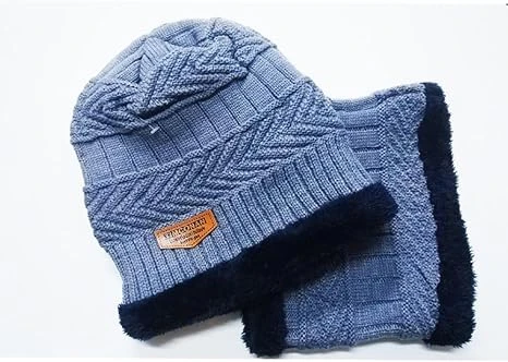 Unisex Bayan erkek kışlık kalın bere ve boyunluk Açık gri - 2