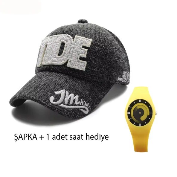 Kışlık kalın pamuk Baskılı beyzbol şapkası unisex siyah+  saat