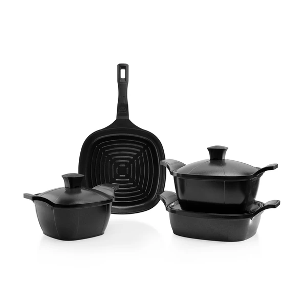 Schafer Felsen Kare Seramik Tencere Seti 7 Parça-Siyah - 2