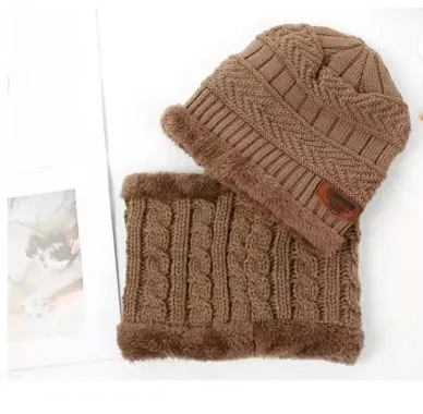 Bayan erkek unisex kışlık kalın bere ve boyunluk açık kahverengi - 4