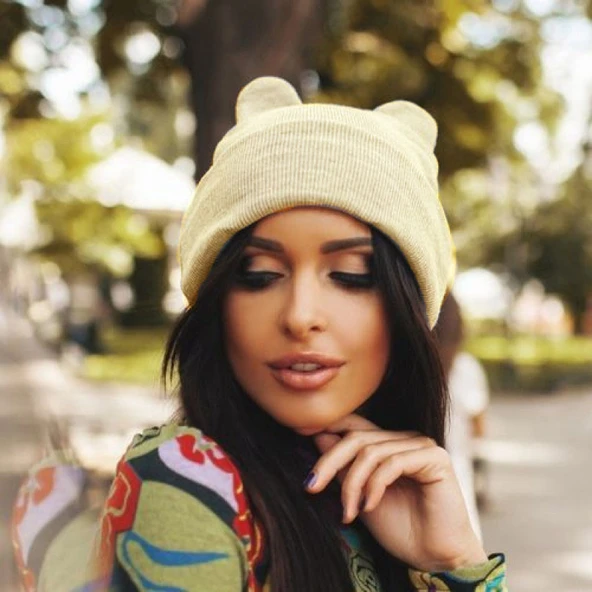 Bayan kışlık  Sevimli Kedi figürlü Bere