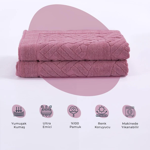 Homedius Banyo Zikzak Desenli Ultra Kalın Pamuk Ayak Havlusu 50x70 cm Pembe 50x70 - 2
