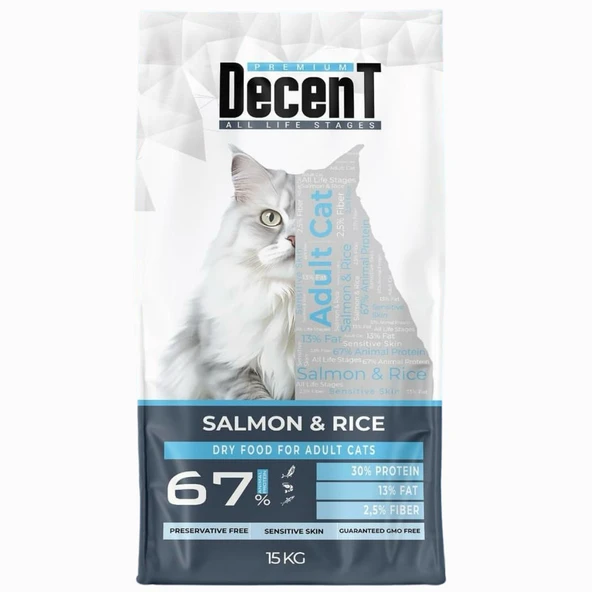 Decent Sensitive Cat Yetişkin Kedi Maması 15 Kg Somonlu ve Pirinçli