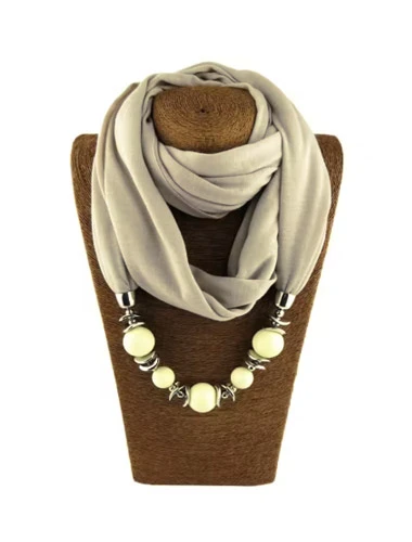 Lüks Boncuklu Kolyeli fular krem ürün görseli 1