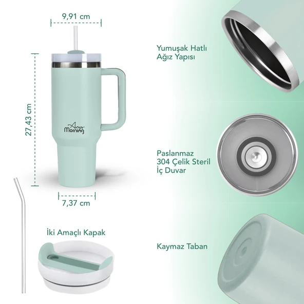 Any Morning SI2440217 Çift Katman Paslanmaz Çelik Termos Mug 1200 Ml Su Yeşili, Sızdırmaz ve Üç Aşamalı Çevrilebilir Kapak - 3