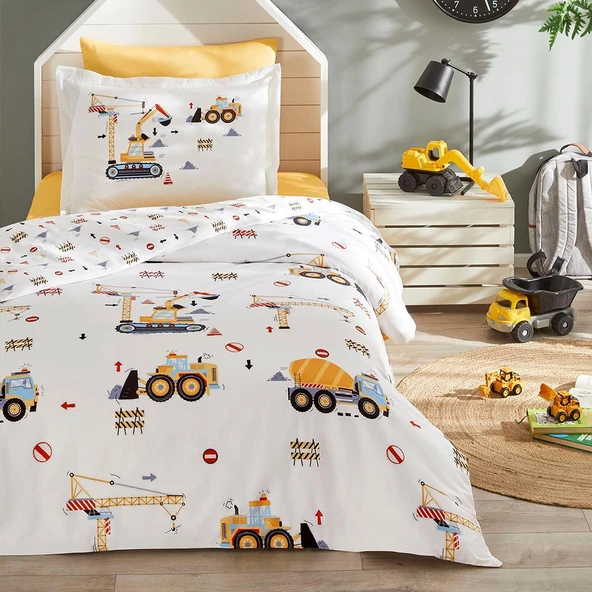 Özdilek Tek Kişilik Fitted Çarşaf Ranforce Nevresim Takımı Builder Sarı
