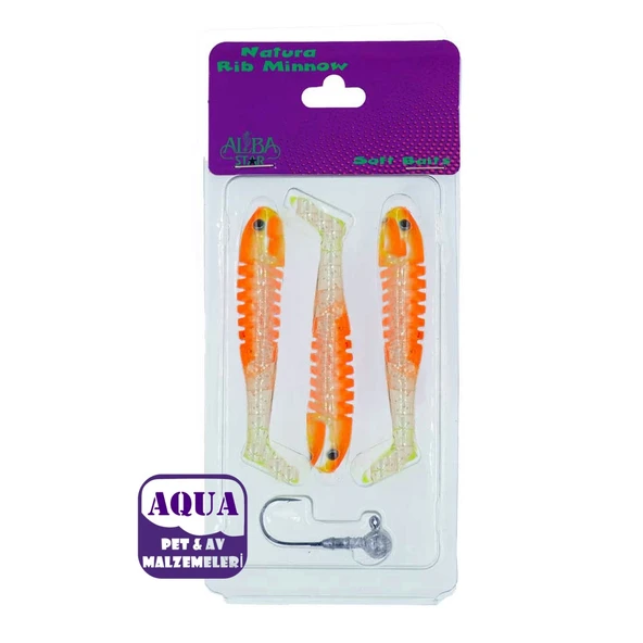 Albastar Natura Rib Minnow Sahte Balığı 5 gr 9 cm 3'lü Paket 1 Jig Head İğne - Levrek Turna At Çek Sahte Silikon Yem 05