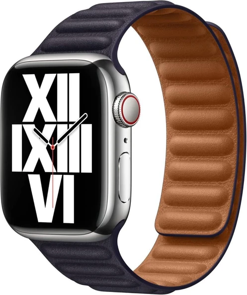 Apple Watch 41 mm Mürekkep Moru Baklalı Model Deri Kayış - S/M