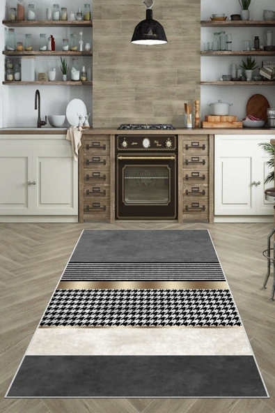 Makinede Yıkanabilir Leke Tutmaz  Gri Kaymaz Deri Taban Modern Yıkanabilir Mutfak Halısı  ÇOKLU 80 x 300 - Resim 6