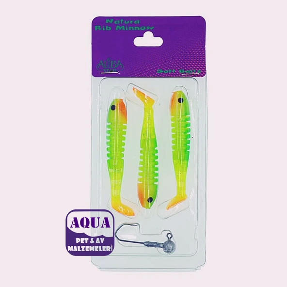Albastar Natura Rib Minnow Sahte Balığı 5 gr 9 cm 3'lü Paket 1 Jig Head İğne - Levrek Turna At Çek Sahte Silikon Yem 09