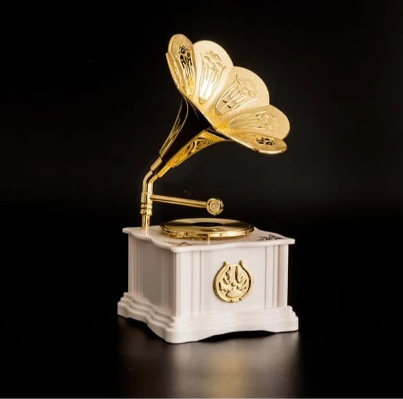 Kurmalı ve Müzikli Nostaljik Beyaz Gramofon Müzik Kutusu - 3