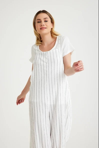 Günlük Askılı Bol Kesim Yazlık Kadın Desenli Tulum - 8