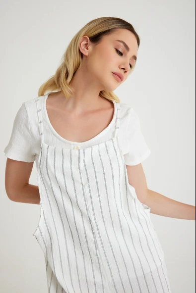 Günlük Askılı Bol Kesim Yazlık Kadın Desenli Tulum - 6