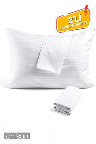 2'li Çizgili Saten Yastık Kılıfı – 50x70 Cm, 83tel