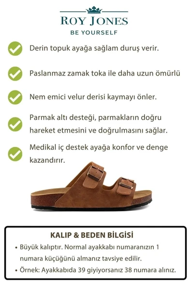Roy Jones Unisex Ortopedik Tabanlı Konfor Modeli Terlik Çift Bantlı Tokalı Günlük Rahat Dışarı Ev Içi Terliği - 3