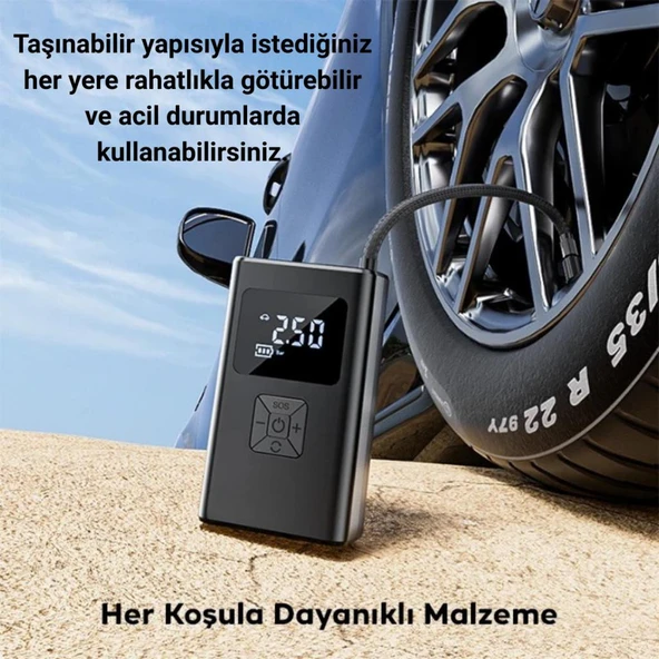 Coofbe 12V Led Işıklı Kablolu Ve Kablosuz Araç Lastik Şişirme Pompası Lastik Şişirme Kompresör Pompası - 5
