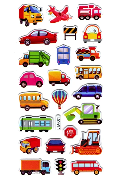Sticker Kabartmalı Stiker Çıkartma Etiket (LTA001)-18x9 cm- Mini Araba Uçak
