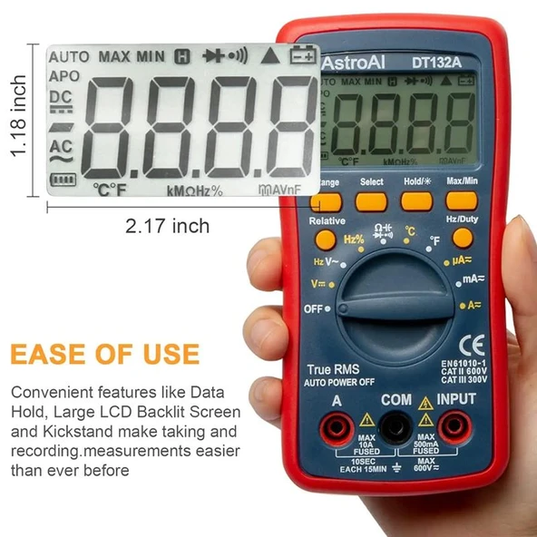 Astroai Dijital Multimetre 4000 Counts Test Cihazi DT132A - 8
