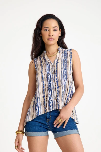 Gömlek Yaka Asimetrik Kesim Yazlık Bluz - 3