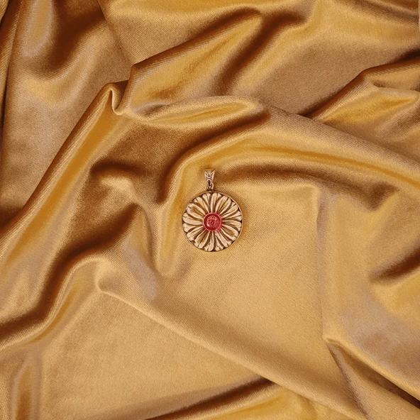 Huzurlu Gökyüzü Bronz Çini Taşlı Çelik Zincir Kolye - Resim 4