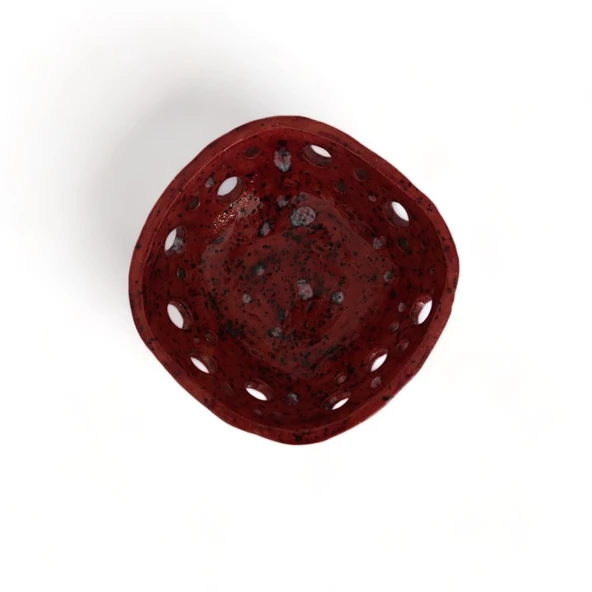Delikli Seramik Bordo Kase - 5