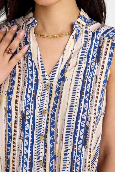 Gömlek Yaka Asimetrik Kesim Yazlık Bluz - 6