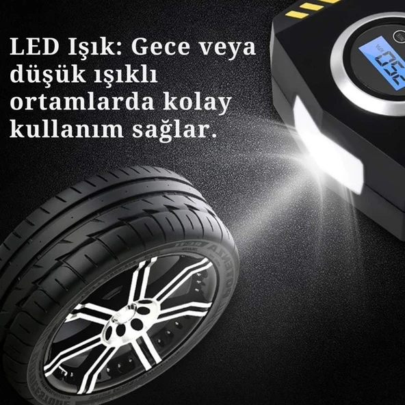 Coofbe 120W Led Işıklı 300cm Hortumlu Araç Lastik Şişirme Pompası Oto Lastik Şişirme Pompası Hava Kompresörü - 3