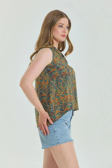 Gömlek Yaka Asimetrik Kesim Yazlık Bluz - 7