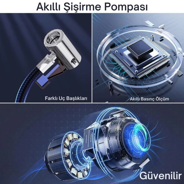Coofbe 120W Led Işıklı 300cm Hortumlu Araç Lastik Şişirme Pompası Oto Lastik Şişirme Pompası Hava Kompresörü - 4