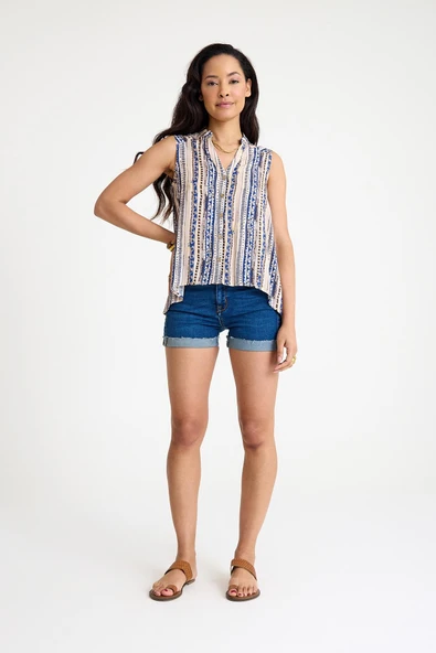 Gömlek Yaka Asimetrik Kesim Yazlık Bluz - 4