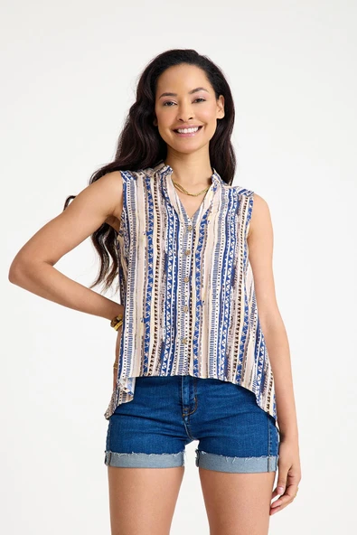 Gömlek Yaka Asimetrik Kesim Yazlık Bluz