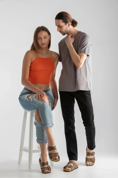 Roy Jones Unisex Ortopedik Tabanlı Konfor Modeli Terlik Çift Bantlı Tokalı Günlük Rahat Dışarı Ev Içi Terliği - Resim 7