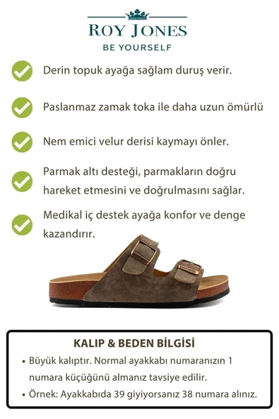 Roy Jones Unisex Ortopedik Tabanlı Konfor Modeli Terlik Çift Bantlı Tokalı Günlük Rahat Dışarı Ev Içi Terliği - Resim 4