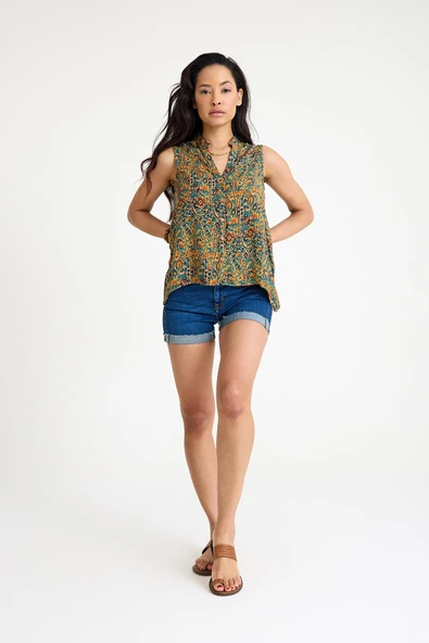 Gömlek Yaka Asimetrik Kesim Yazlık Bluz - 4