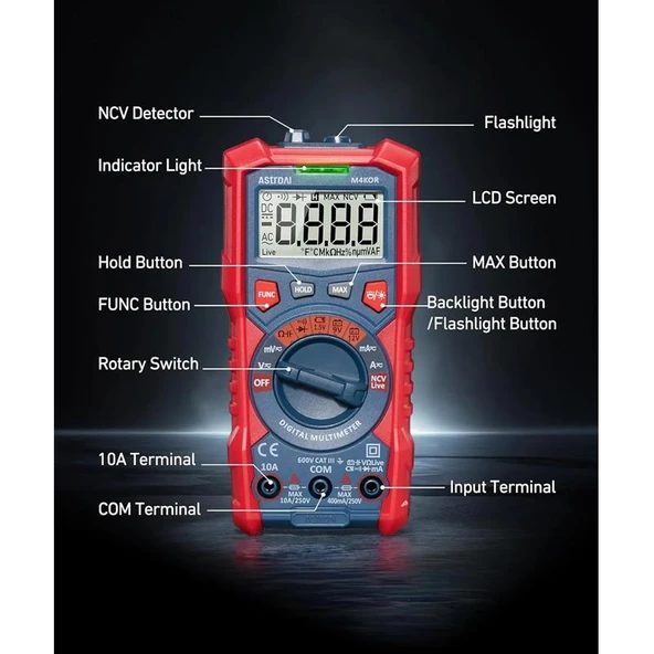 Astroai Dijital Multimetre TRMS 4000 Counts Test Cihazi M4KOR - 7