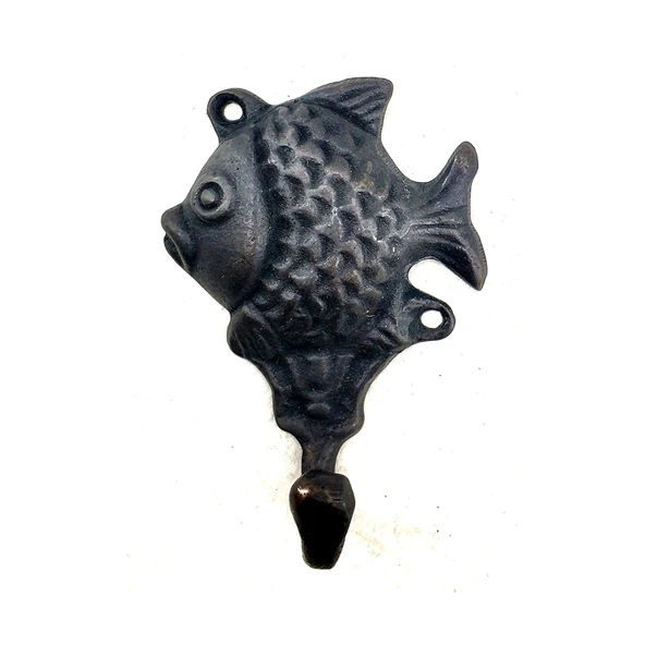 Antika Tarz Dekoratif Pirinç Balık Figürlü Askı - 84x51mm, Oksit ürün görseli 1