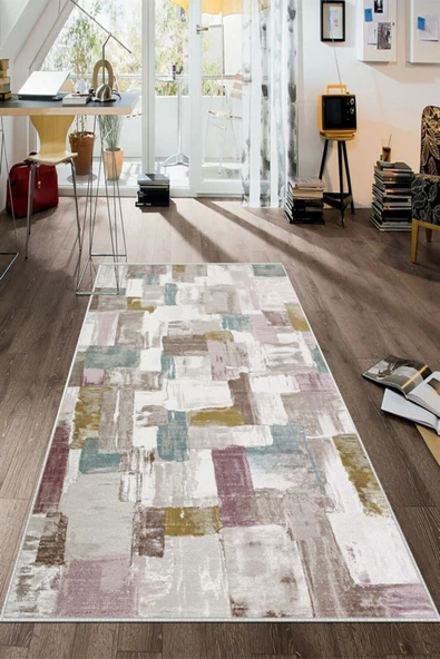 Makinede Yıkanabilir Leke Tutmaz  Multi Pvc Deri Kaymaz Taban Rengarenk Salon Halısı 436-00  ÇOKLU 200 x 300