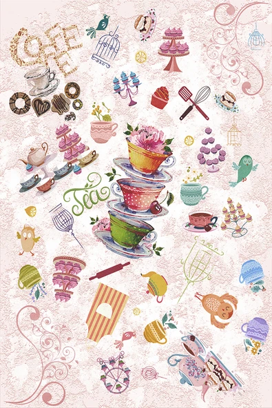 Makinede Yıkanabilir Leke Tutmaz  Renkli Pvc Deri Kaymaz Taban Tea Vintega Mutfak Halısı 530-00  ÇOKLU 80 x 300 - 2