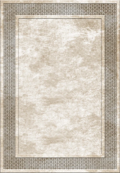 Makinede Yıkanabilir Leke Tutmaz  Krem Deko Deri Kaymaz Taban Salon-Yolluk Saçaksız Halı B1178  KREM 200 x 300 - Resim 2