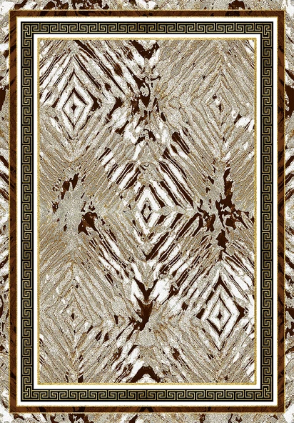 Makinede Yıkanabilir Leke Tutmaz  Kahverengi Deko Deri Kaymaz Taban Versace Salon Saçaksız Halı B1209  KAHVERENGİ 200 x 300 - Resim 2