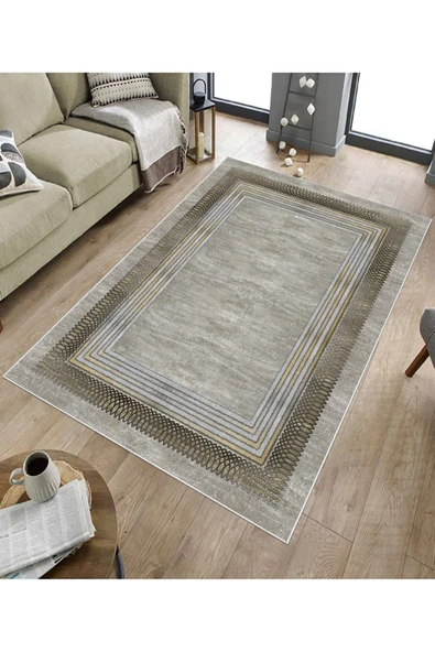 Makinede Yıkanabilir Leke Tutmaz  Multi Deko Deri Kaymaz Taban Çerçeve Salon Saçaksız Halı B1171  MULTİ 100 x 300 - 5