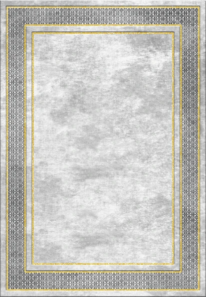 Makinede Yıkanabilir Leke Tutmaz  Gri-Gold Deko Deri Kaymaz Taban Salon-Yolluk Halısı B1183  GRİ-GOLD 80 x 300 - 2