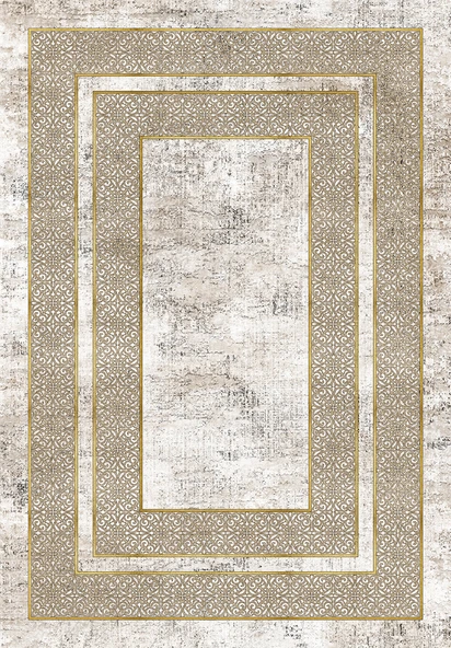 Makinede Yıkanabilir Leke Tutmaz  Vizon-Krem Deko Deri Kaymaz Taban Modern Salon Saçaksız Halı B1175  VİZON-KREM 80 x 200 - 2