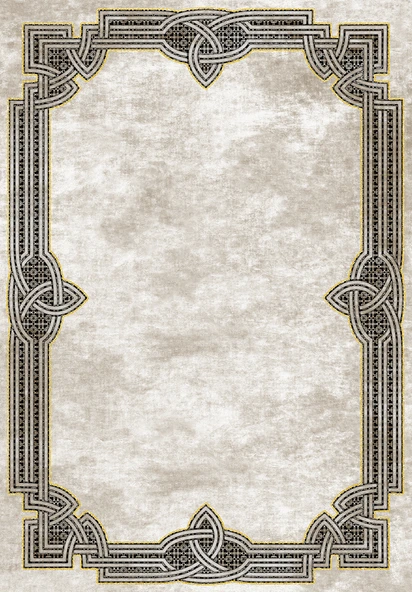 Makinede Yıkanabilir Leke Tutmaz  Bej-Gold Deko Deri Kaymaz Taban Çerçeve Salon Saçaksız Halı B1188  BEJ-GOLD 100 x 300 - 2