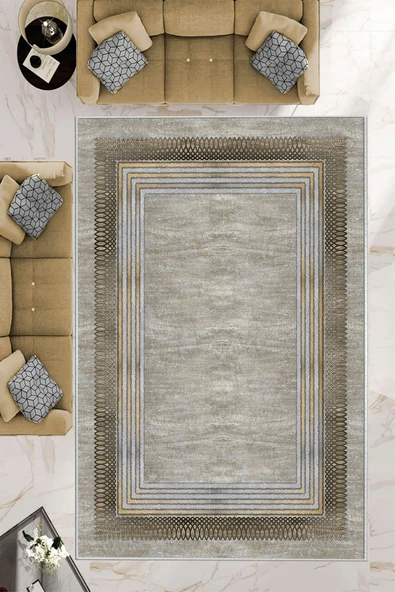 Makinede Yıkanabilir Leke Tutmaz  Multi Pvc Deri Kaymaz Taban Çerçeve Salon Saçaksız Halı B1171  MULTİ 100 x 200